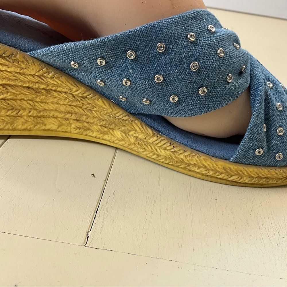 Annie Sandals Blue Fabric Upper Wedge Heel Slip-on - Picture 9 of 16